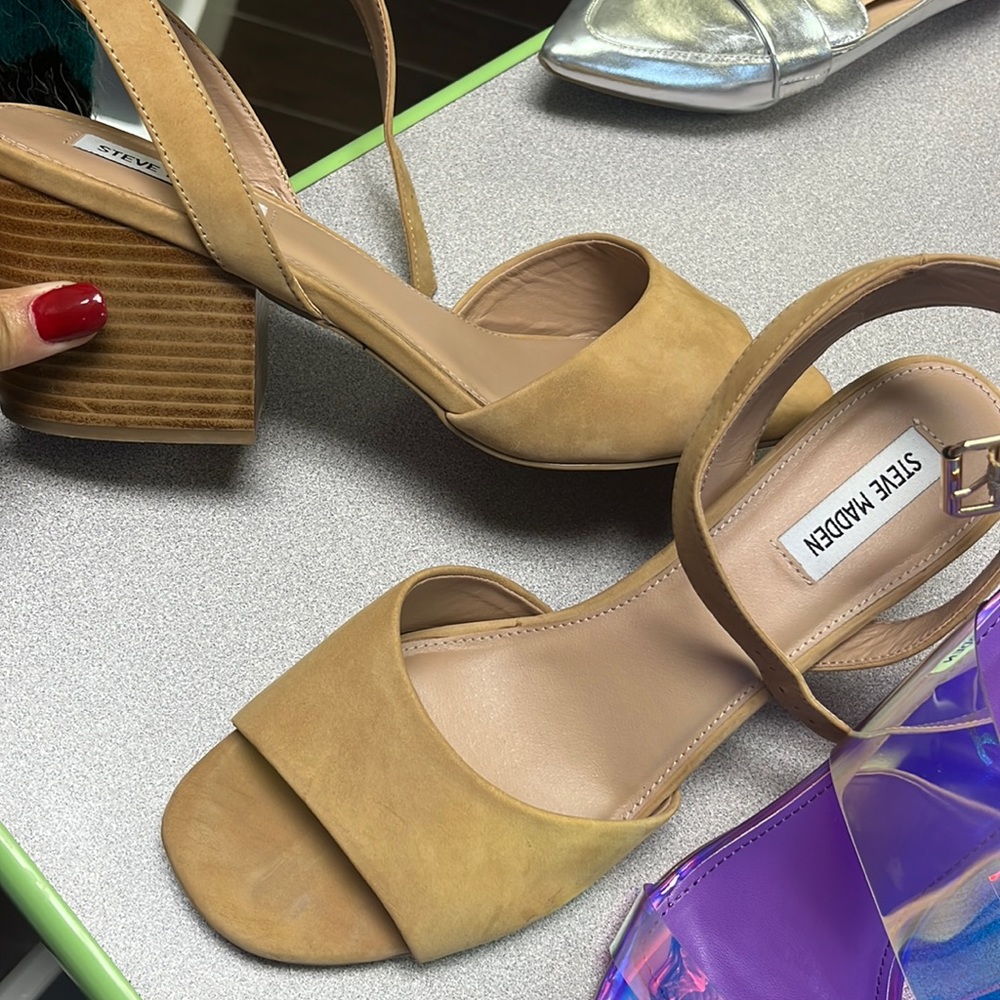 Steve Madden Womens Devlin Leather Peep Toe Casual Ankle Strap Sandals